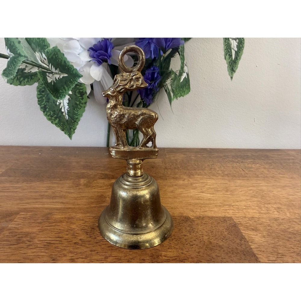 Vintage Brass Deer Bell Rustic Holiday Table Decor‎ Collectible MCM Retro Animal